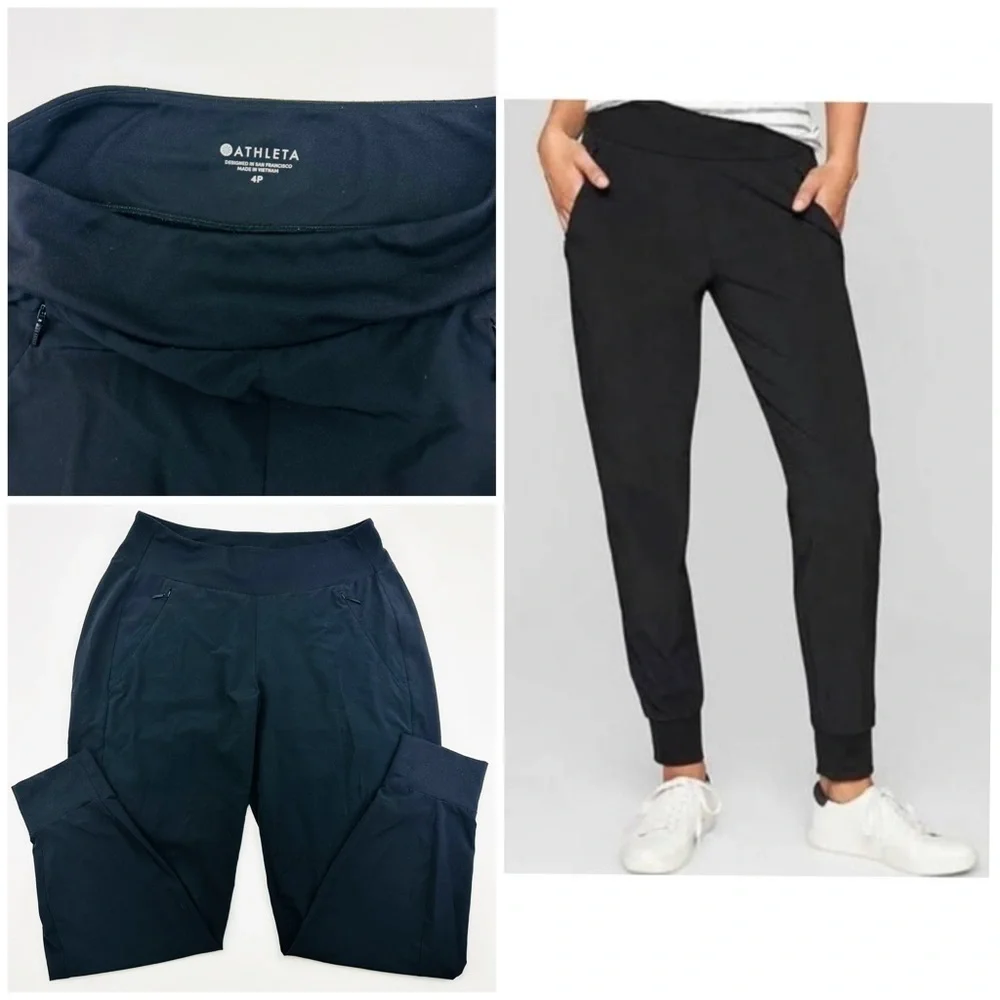 Athleta Soho Jogger Lightweight Pants Zipper Pockets Black